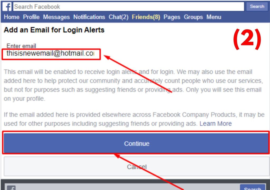 Add new email for login alerts