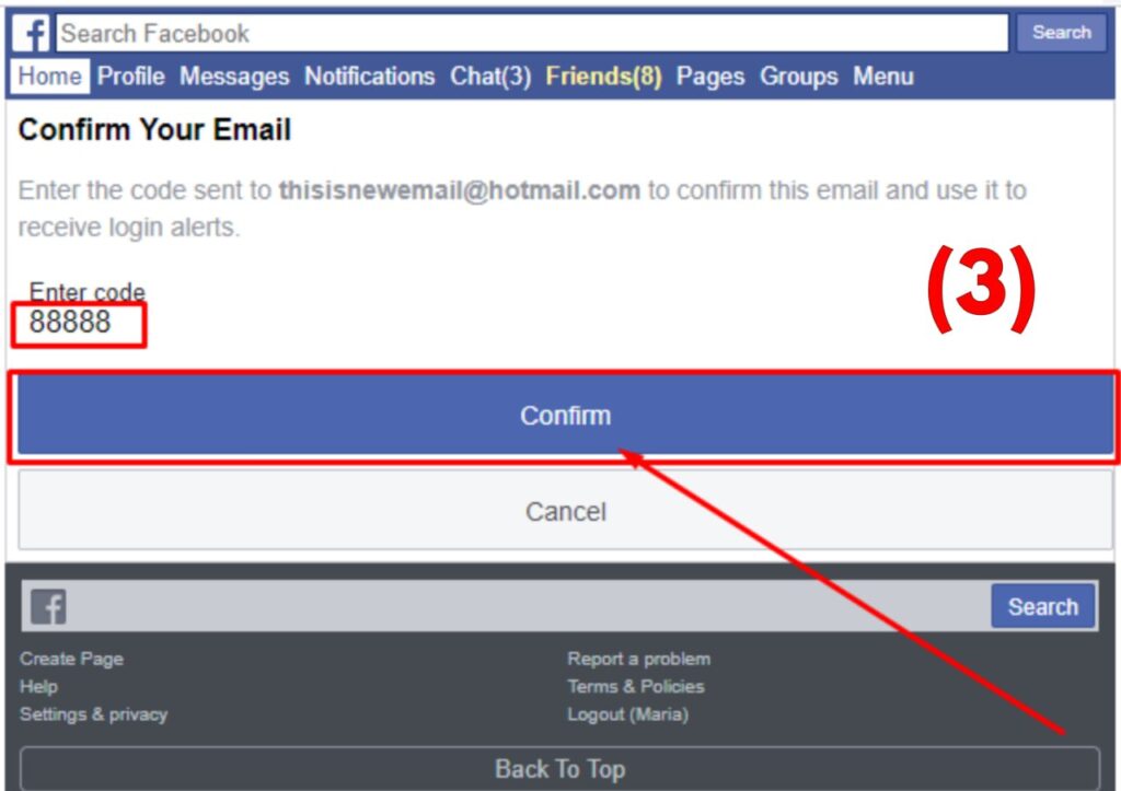 Confirm code send to email